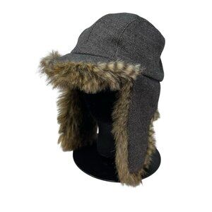 Nobis Trapper Aviator Hat Cap Faux Fur Lined Ear Neck Flap Wool Brown Outdoor